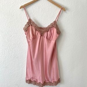 Y2K Gold Hawk Pink Silk & Lace Slip Dress